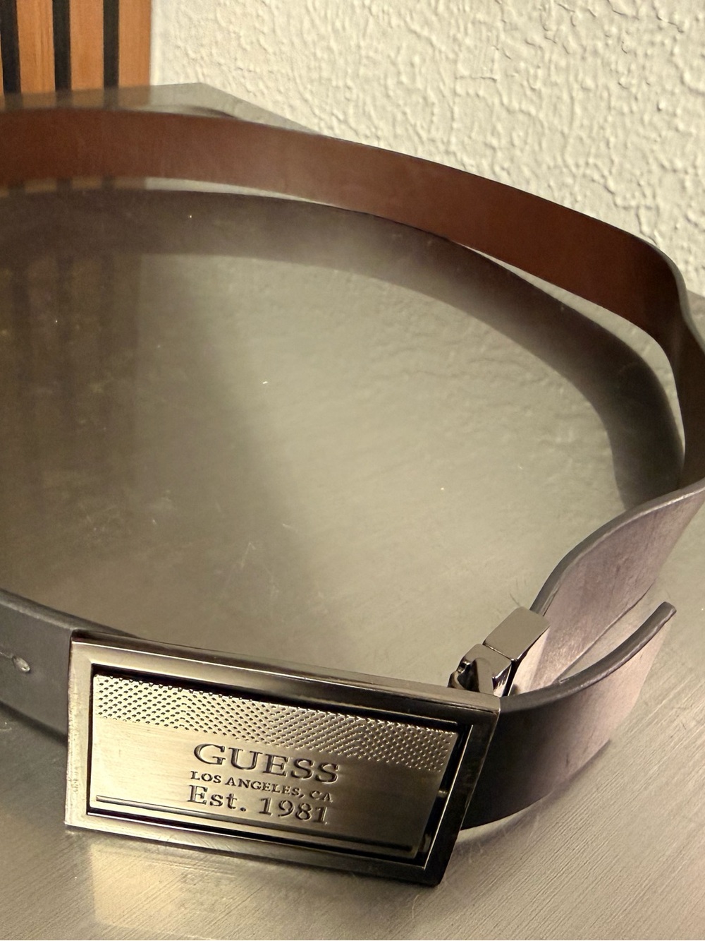 GUESS Leather Belt with Silver Brushed Logo Buckle interchangeable